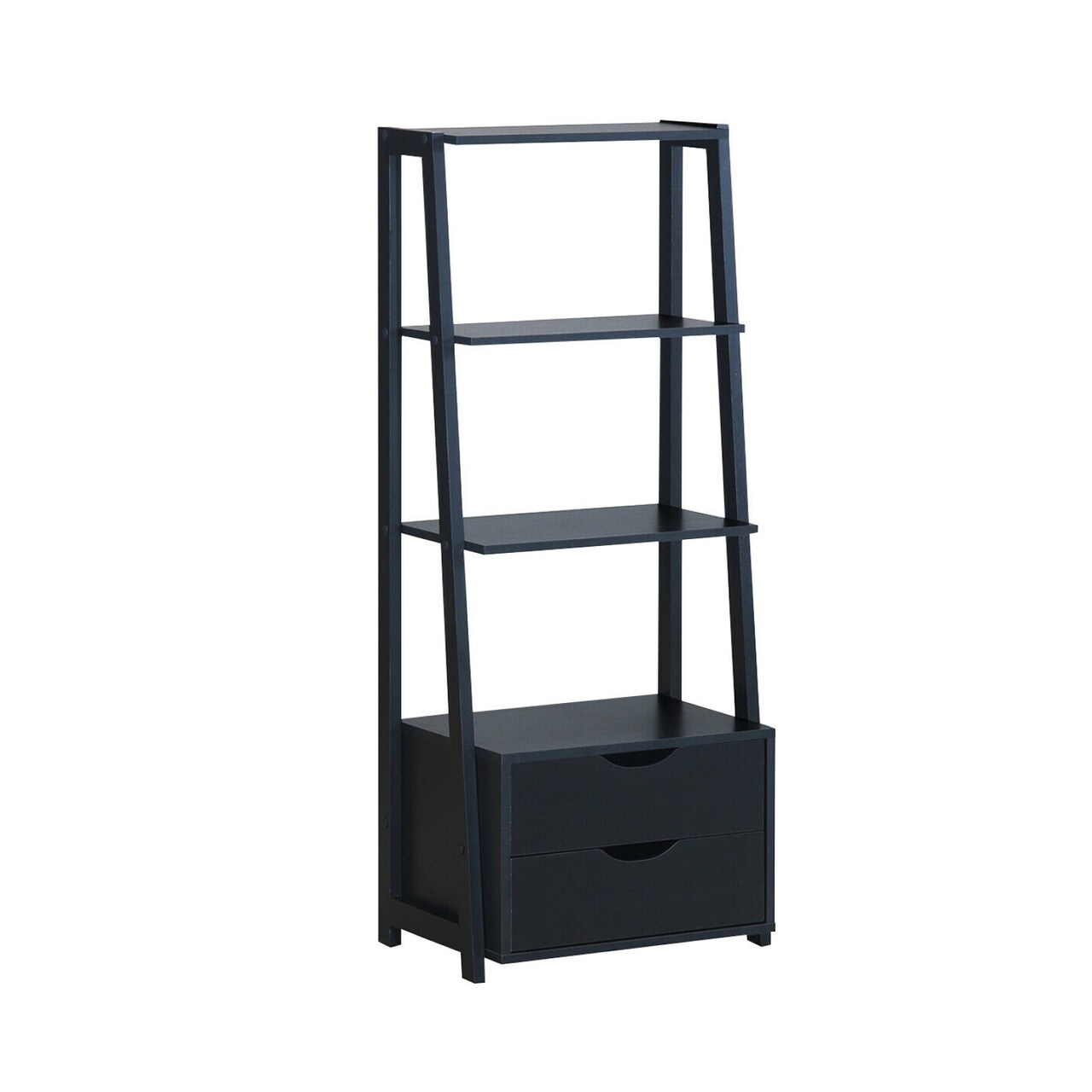 4-Tier Ladder Bookshelf Storage Display with 2 Slide-Out Drawers